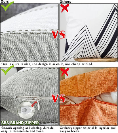 AmHoo Pack of 2 Farmhouse Stripe Check Throw Pillow Covers Set Case Cotton Linen Decorative Pillowcases Cushion Cover for Couch Bench Sofa 18x18Inch Yellow Beige