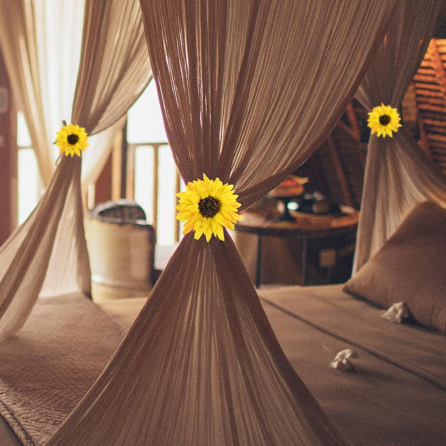 VOSAREA 2pcs Sunflower Curtain Tieback Clips Yellow Curtain Tiebacks Decorative Tie Back Window Drape Holdbacks for Home Decor