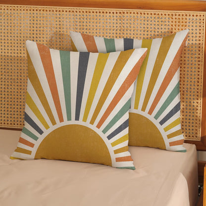 Summer Pillow Covers 24x24 Inch 2 Pcs Boho Mustard Yellow Sunshine Outdoor Decor Throw Pillows Stripes Rainbow Sun Farmhouse Holiday Decoration Pillowcase Linen Cushion Cover for Couch Sofa Bed