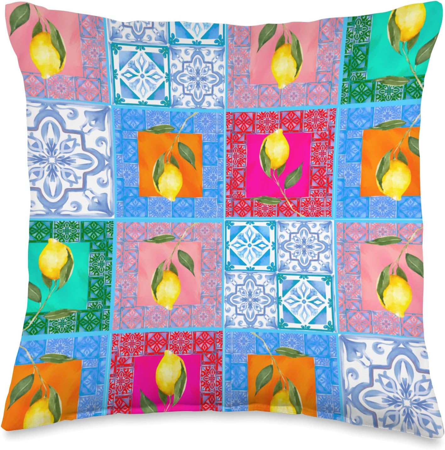 Vibrant,colorful,Mediterranean art,summer,lemon,citrus Throw Pillow