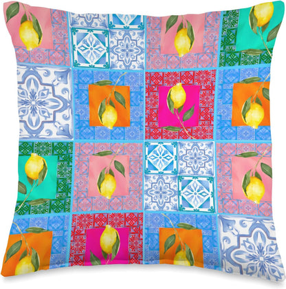 Vibrant,colorful,Mediterranean art,summer,lemon,citrus Throw Pillow