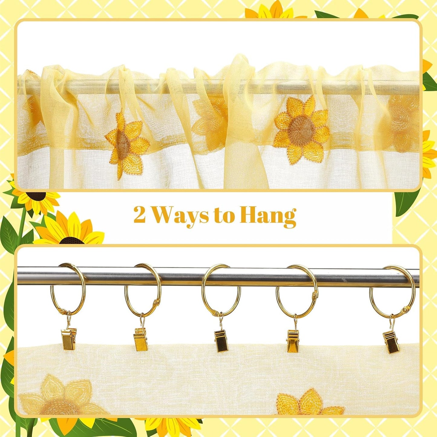 Tegeme 2 Panels Yellow Sunflower Sheer Curtains for Girl Boy Bedroom 84 Inches Long Embroidered Voile Curtains Decorative Coquettish Sheer Shades Linen Semi Window Decor for Summer Home Party Office