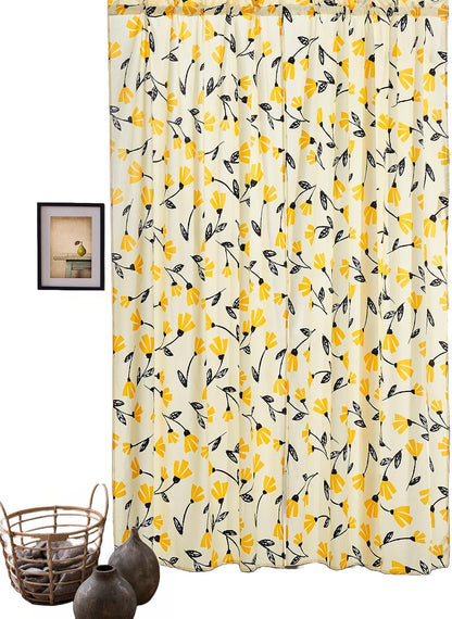 DaDa Bedding Botanical Floral Window Curtain Panels - Natural Semi Sheer Yellow Fleur Golden Orange Spring Time Tulips Straight Tailored Edge - 54 x 84