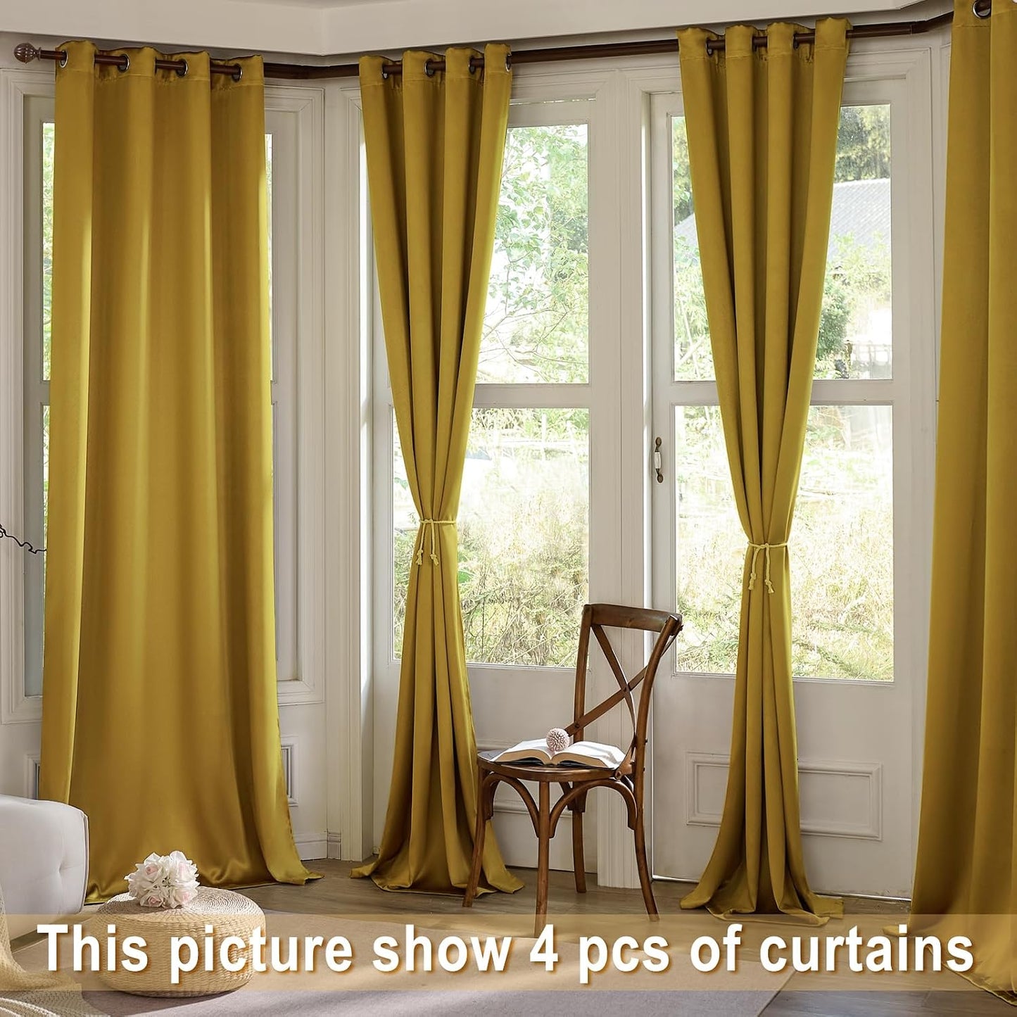 Mustard Yellow Blackout Curtains for Bedroom and Living Room 2 Panels Set 52 inches Wide 84 inches Length Thermal Insulate Curtains, Cold or Heat and Full Light Blocking Curtains