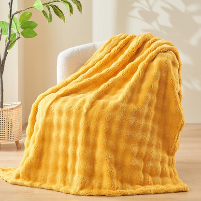 NEWCOSPLAY Throw Blanket for Couch Mustard Yellow Super Soft Flannel Fleece 3D Bubble Lightweight Bed Blanket All Season Use (Mustard Yellow, Throw(50"x60"))