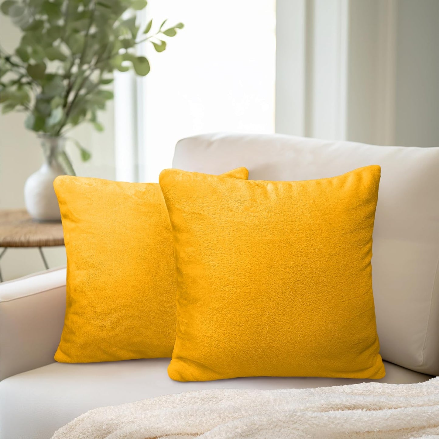 PAVILIA Mustard Yellow Velvet Fleece Throw Pillow Covers 18x18 Set of 2, Soft Decorative Cushion Covers for Couch Sofa Bed, Square Accent Pillow Cases with Hidden Zipper