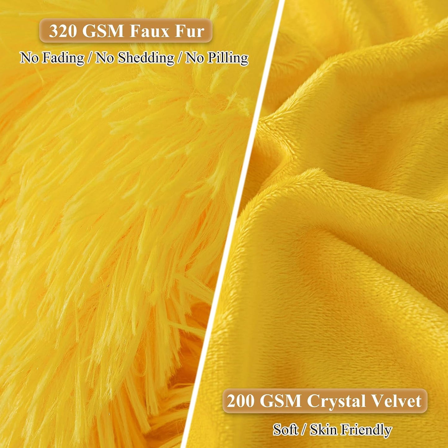 XeGe 12x20 Fluffy Faux Fur Lumbar Throw Pillow Covers Pack of 2, Shaggy Fuzzy Aesthetic Lumbar Pillowcases with Zipper, Plush Furry Long Pillow Cases Sleeping Kids Teens Adults Side Sleeper, Yellow