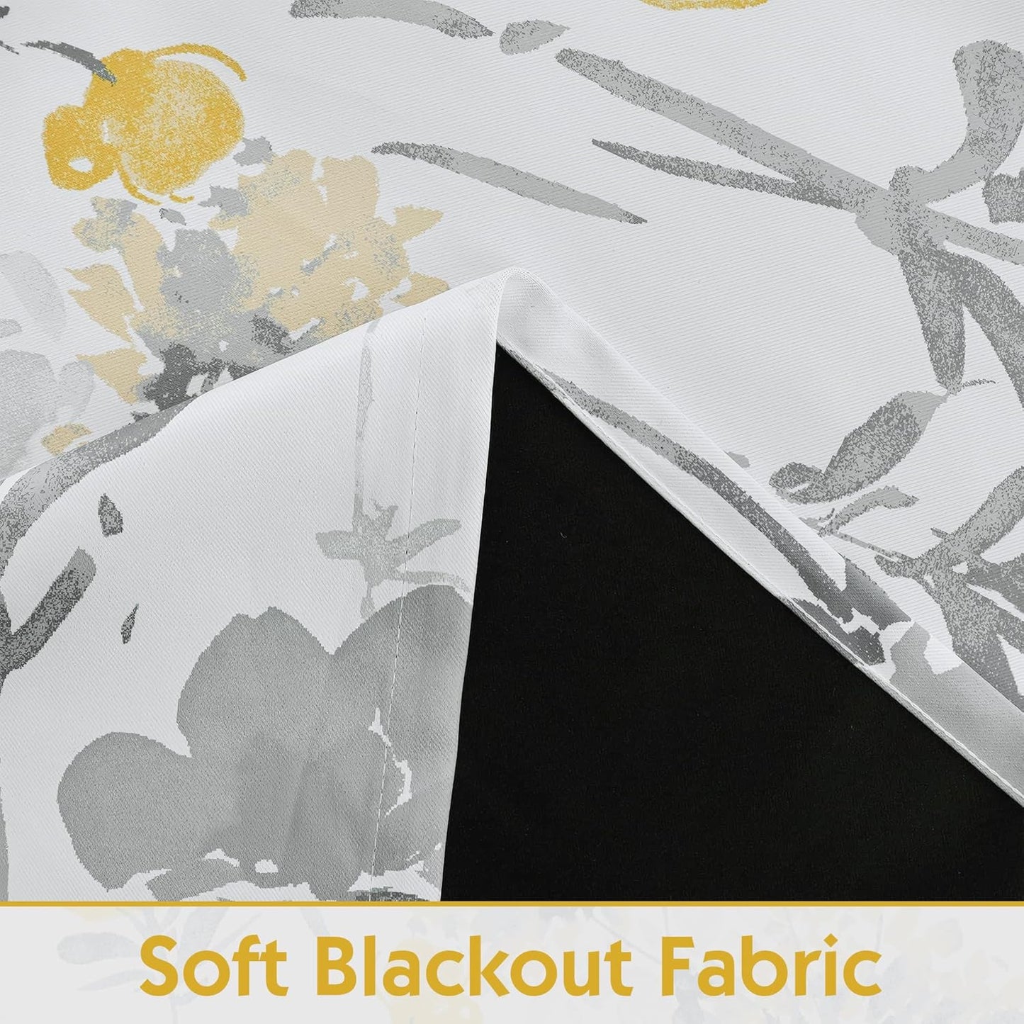 100% Blackout Floral Curtains 84 Inches Long for Bedroom, Living Room Thermal Insulated Flower Window Treatments, Noise Reduction Grommet Watercolor Pattern Drapes Grey Yellow 2 Panels Set