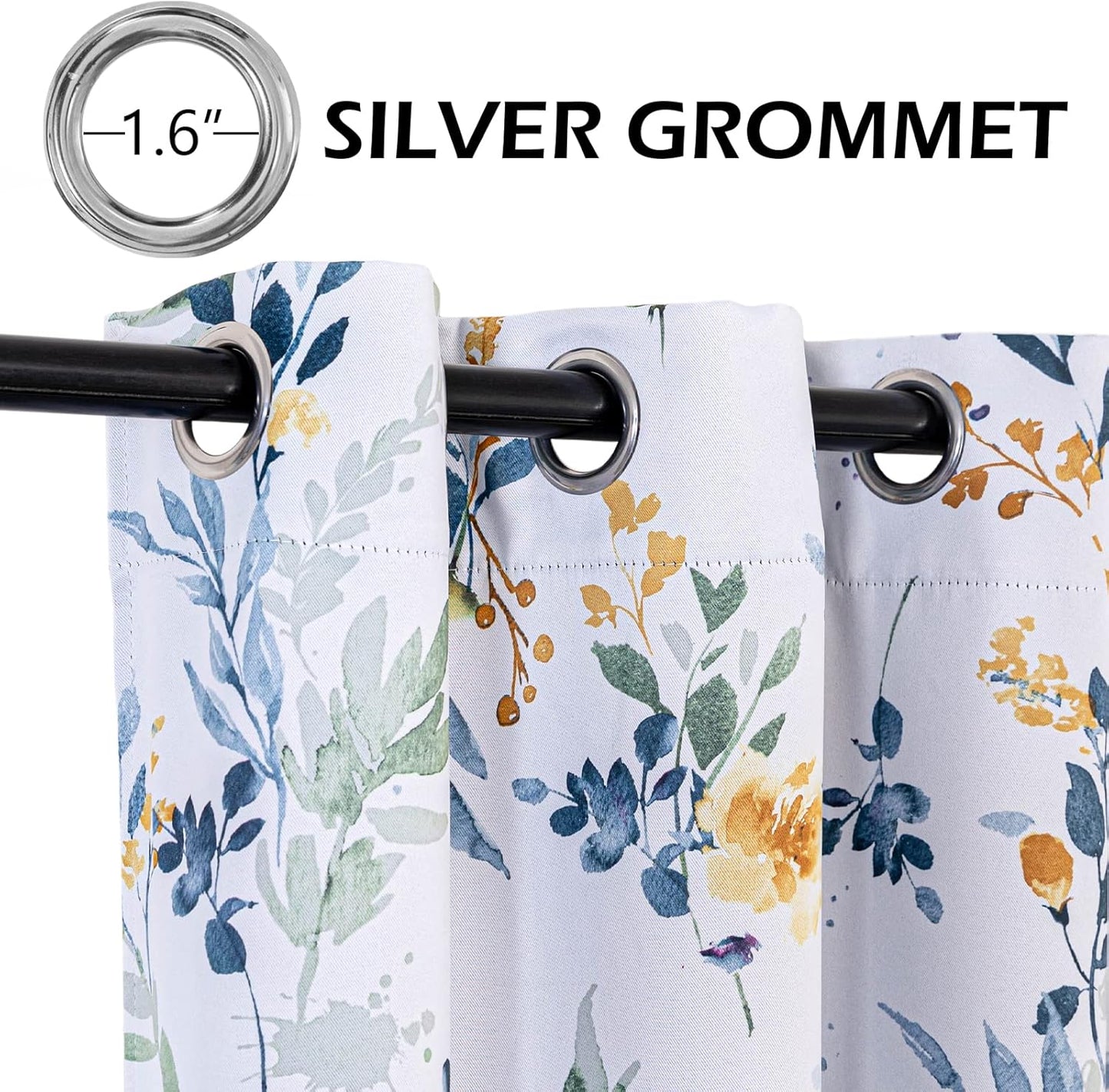 MYSKY HOME Floral Curtains 84 inches Long Living Room Curtains Room Darkening Curtains Thermal Insulated Light Blocking Drapes Grommet for Bedroom Bathroom, 2 Panels, Yellow and Blue