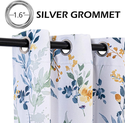 MYSKY HOME Floral Curtains 84 inches Long Living Room Curtains Room Darkening Curtains Thermal Insulated Light Blocking Drapes Grommet for Bedroom Bathroom, 2 Panels, Yellow and Blue