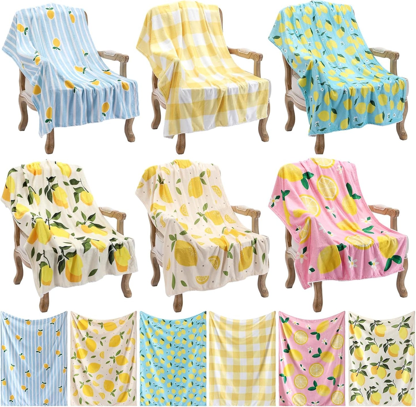 Moukeren 6 Pcs Lemon Flannel Blanket Bulk Gifts Fruit Pattern Lightweight Throw Blankets Home Living Room Sofa Chairs Decor Lemons Gifts for Mom Women Lemon Party Favors