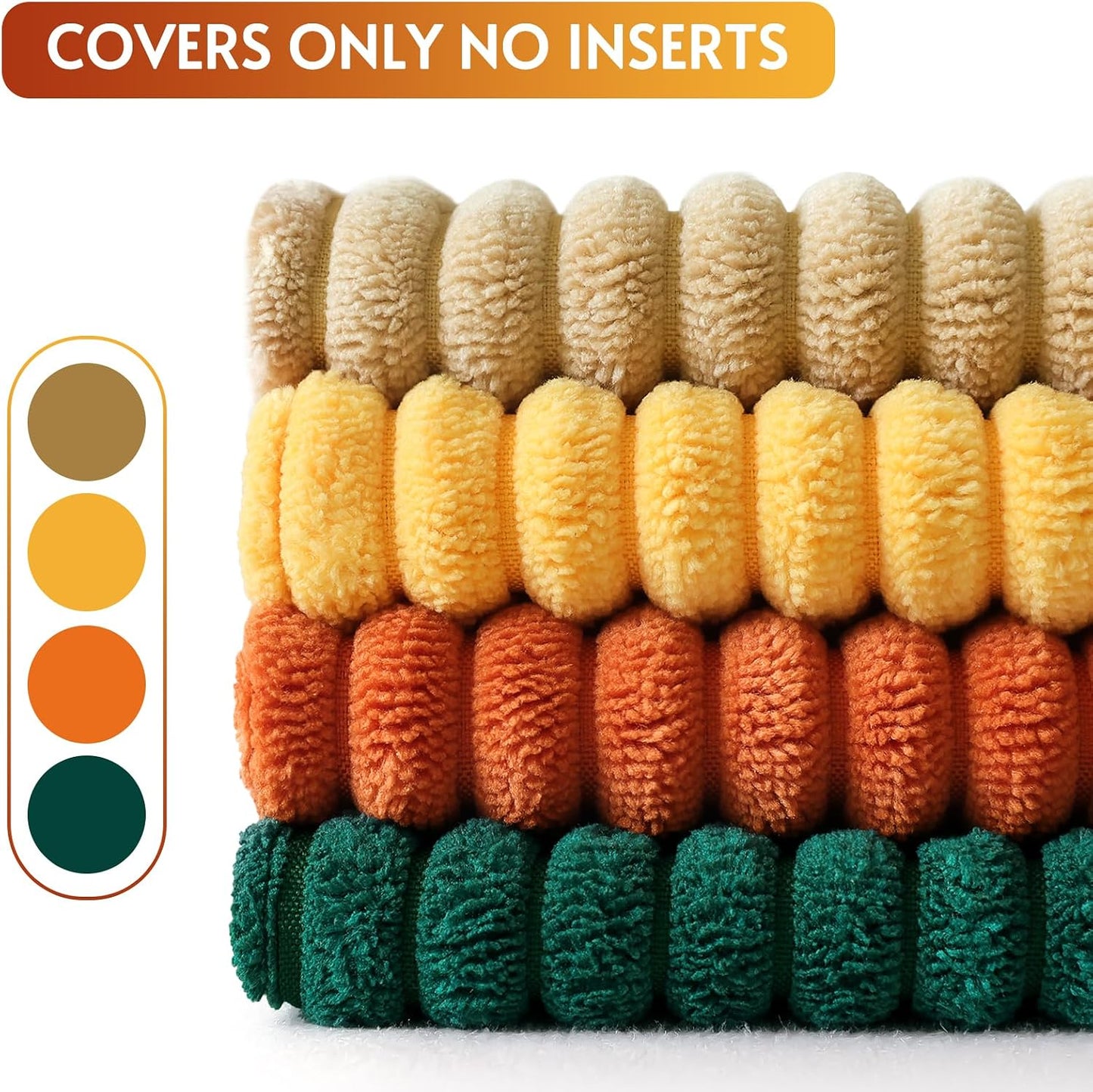 OTOSTAR Set of 4 Modern Decorative Throw Pillow Covers 18x18 Inch Soft Corduroy Boho Farmhouse Cushion Covers Mix and Match Square Pillowcase for Home Couch Bed Decor (Brown Yellow Orange Green)