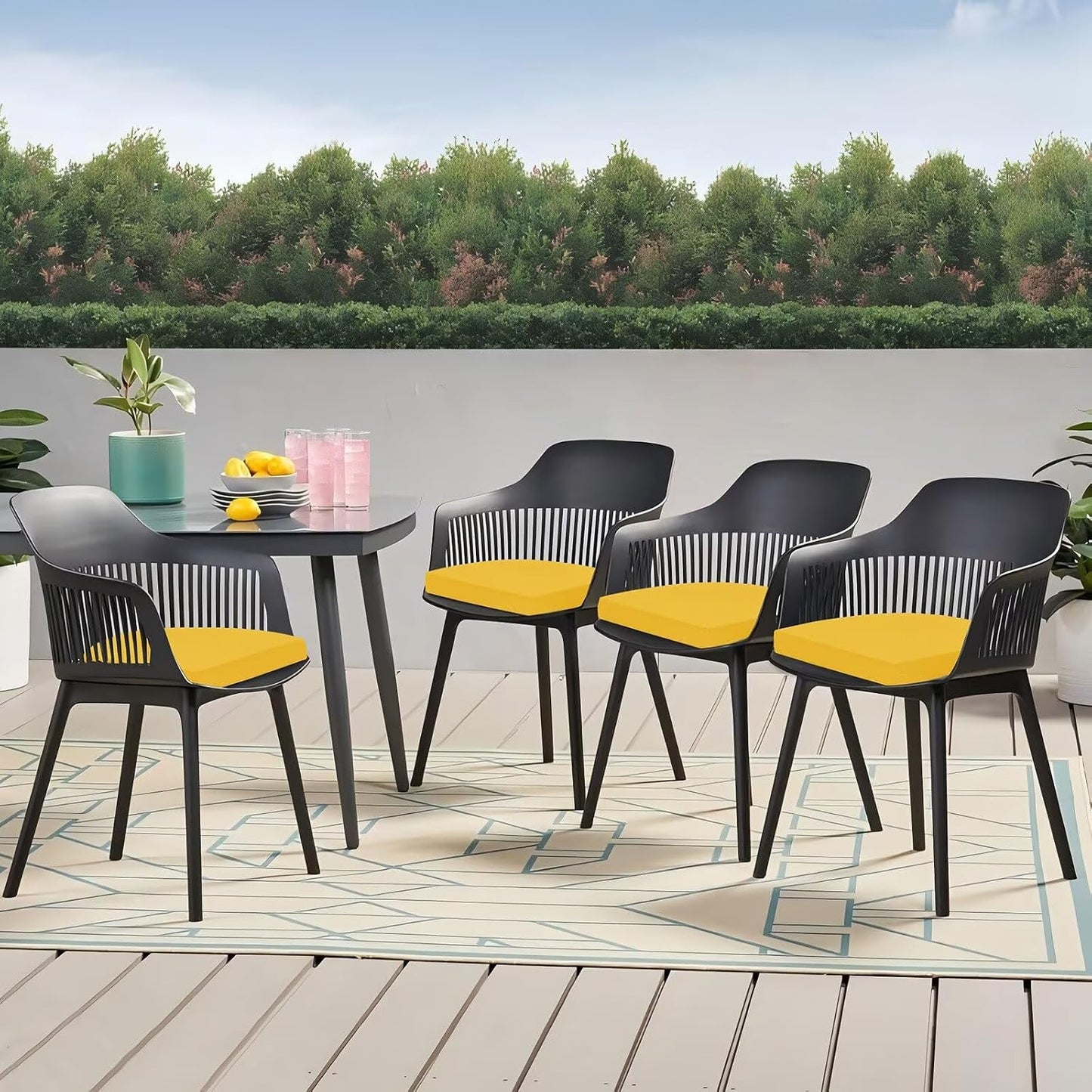 Outdoor Chair Cushions Set of 4, 17 x 16 Inch Patio Chair Cushions for Outdoor Furniture, Water Resistant, Non-Slip Ties (Yellow)