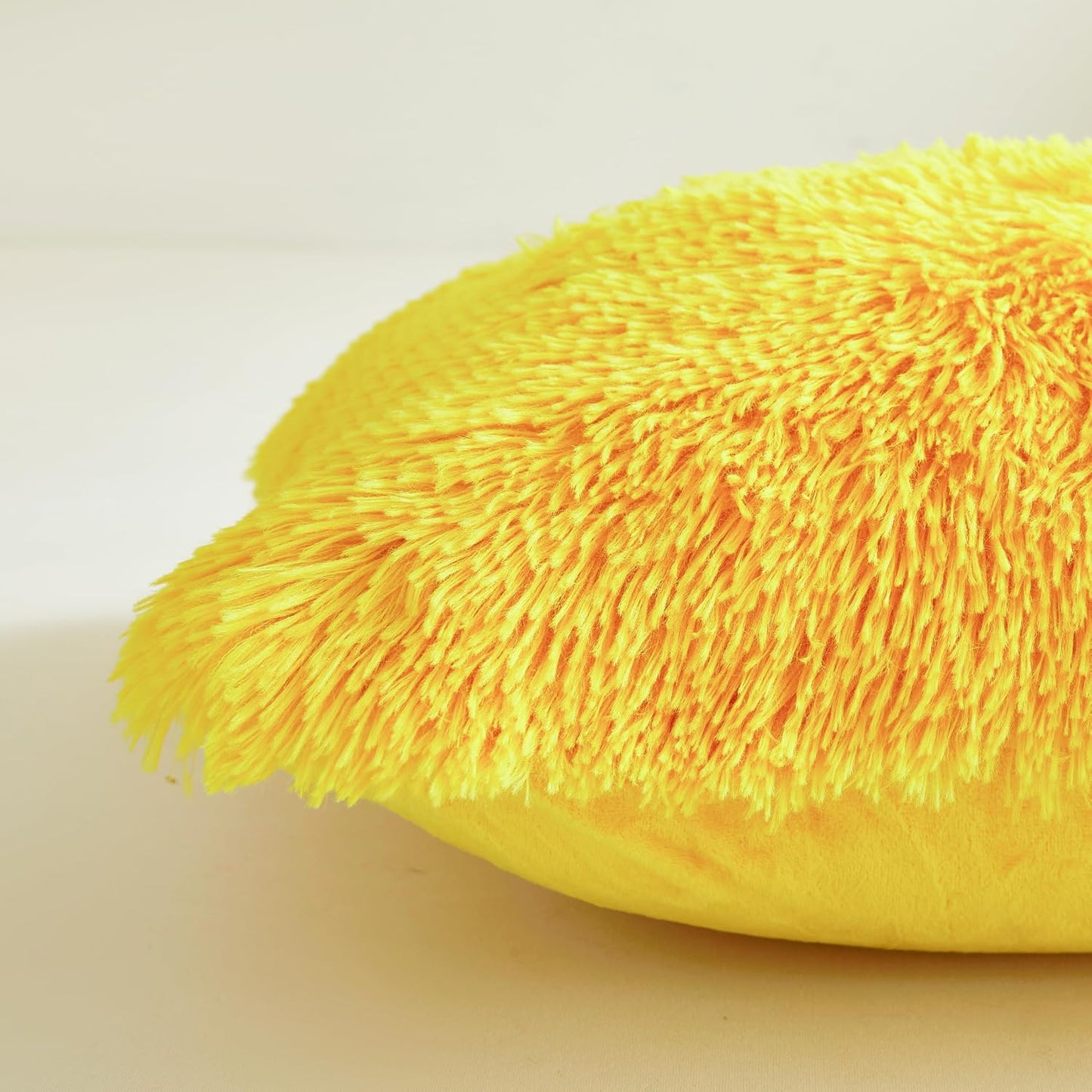 Plush Yellow Throw Pillow Cases Ultra Soft Fuzzy Fluffy Throw Pillow Covers with Furry Texture and Shaggy Touch, Faux Fur Cushion Shams for Sofa or Bed, Set of 2 with Zipper 18"x18"
