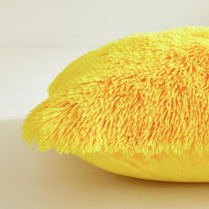 Plush Yellow Throw Pillow Cases Ultra Soft Fuzzy Fluffy Throw Pillow Covers with Furry Texture and Shaggy Touch, Faux Fur Cushion Shams for Sofa or Bed, Set of 2 with Zipper 18"x18"