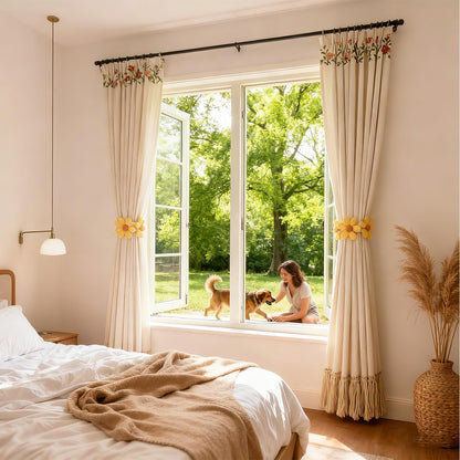 2pcs Curtain Ties Flower Curtain Buckles, Cute Flower Curtain Ties Decorative Rope for Bedroom Window Treatment (Yellow)