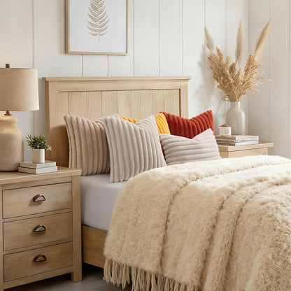 decorUhome Fall Cozy Faux Fur Throw Pillow Covers 18x18 Set of 2 Decorative Soft Plush Striped Modern Farmhouse Boho Couch Pillow Cases with Velvet Back for Sofa Bed Living Room, Mustard Yellow