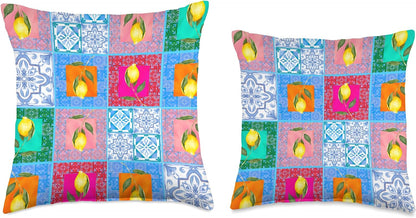 Vibrant,colorful,Mediterranean art,summer,lemon,citrus Throw Pillow