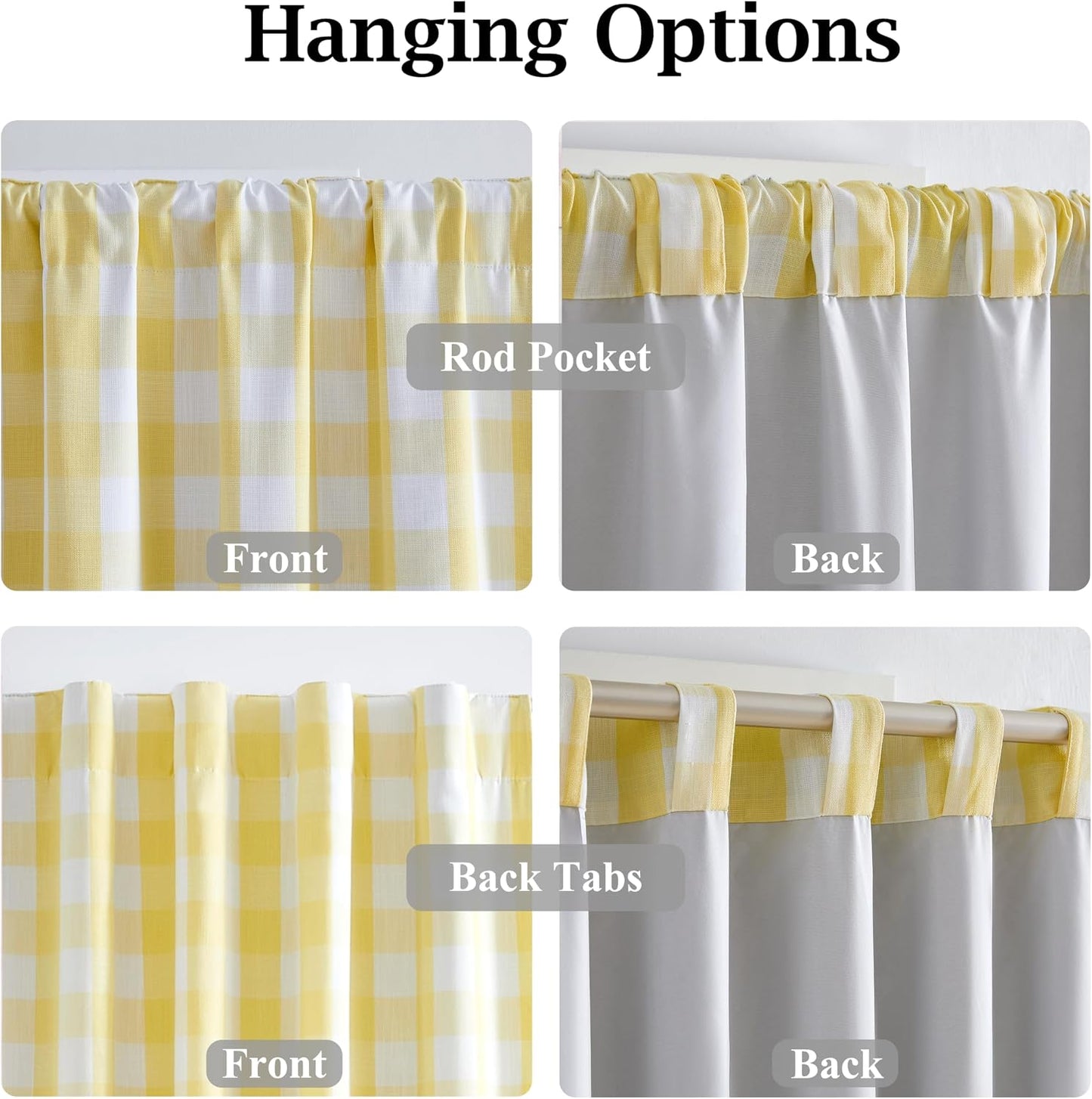 Buffalo Plaid Blackout Curtains 90 Inches Length,Yellow White Farmhouse Thermal Insulated Double-Layer Drapes,Rustic Window Treatment for Bedroom Living Room,Rod Pocket Back Tabs,40"Wx90"Lx2