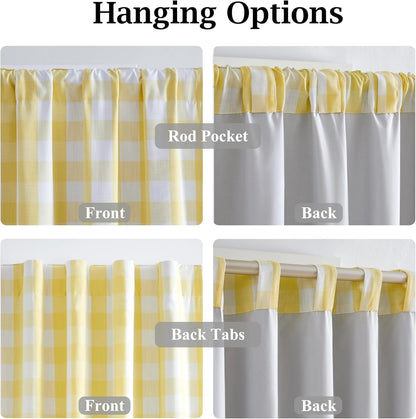 Buffalo Plaid Blackout Curtains 90 Inches Length,Yellow White Farmhouse Thermal Insulated Double-Layer Drapes,Rustic Window Treatment for Bedroom Living Room,Rod Pocket Back Tabs,40"Wx90"Lx2