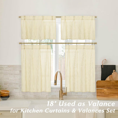 Light Pale Yellow Kitchen Curtains,Sunflower or Lemon Decor Retro Farmhouse Striped Patterned Printed Spring Curtains for Living Room Bathroom Window Curtain