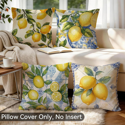 Summer Lemon Throw Pillow Covers, 18X18 inch Set of 4 Square Modern Outdoor Pillow Cases Decorative Cushion Covers, for Home Couch Sofa Car Decor
