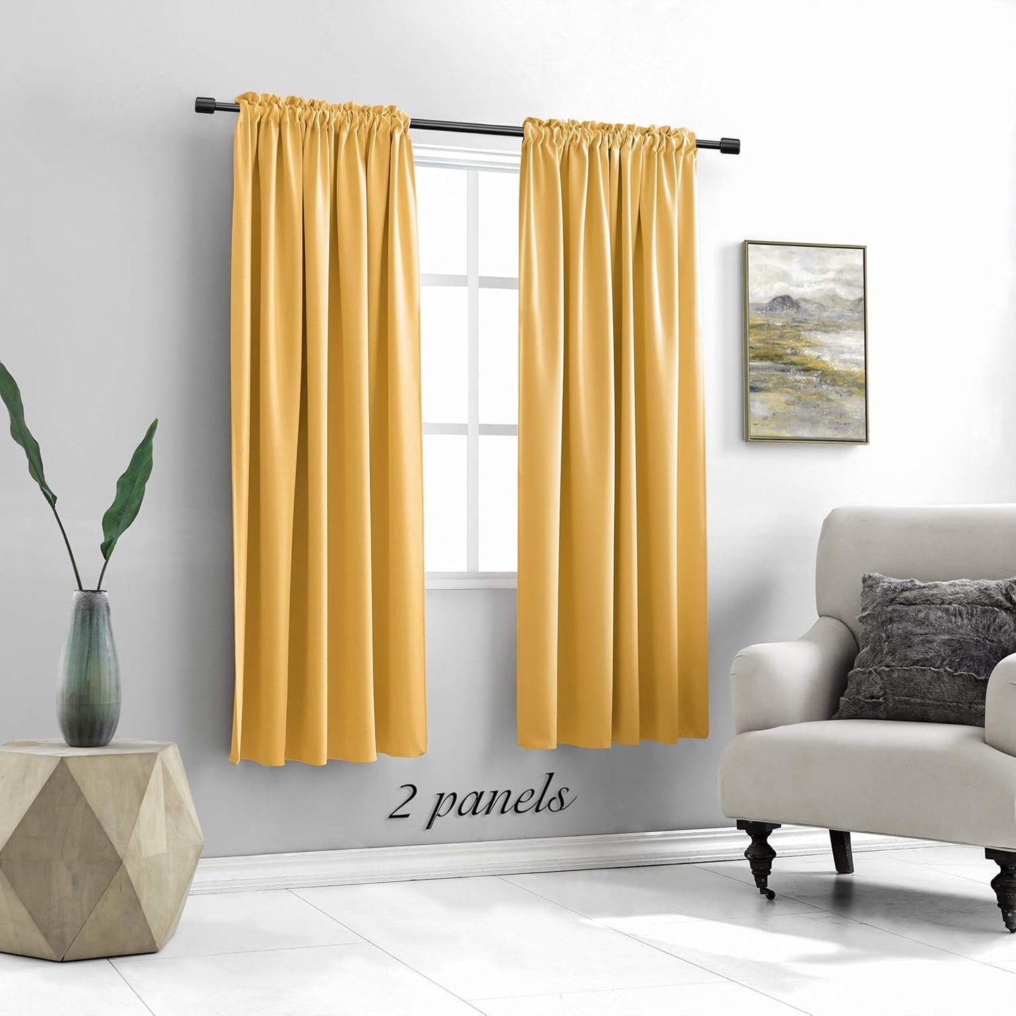 DONREN Mustard Yellow Curtains for Bedroom - Blackout Thermal Insulated Curtain Panels with Rod Pocket (52 by 63 Inch,2 Panels)