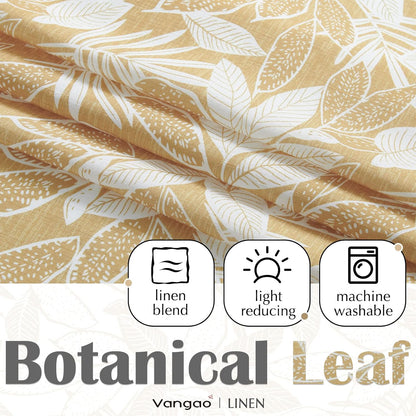 Vangao Floral Kitchen Valance for Windows Farmhouse Linen Valance for Living Room Leaf Print Double Layer Blackout Rod Pocket 16 Inch 1 Panel Mustard on White