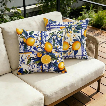ONWAY Lemon Summer Outdoor Pillow Covers 18x18 Inch Set of 2 Italian Boho Chinoiserie Style Farmhouse Decorative Patio Waterproof Cushion Case for Sofa Couch Home Decor