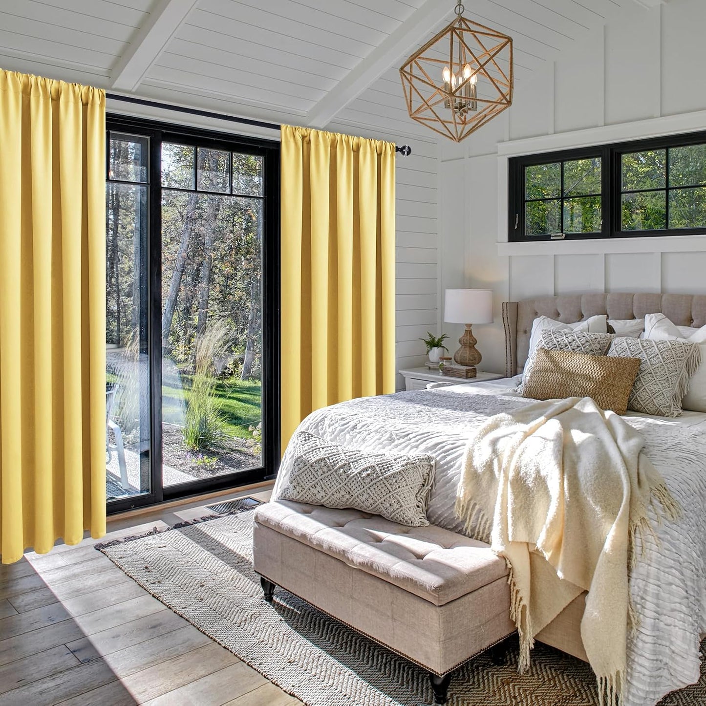 JIUZHEN Blackout Curtains – Thermal Insulated,Noise Reducing Room Darkening Soundproof Drapes for Living Room,Bedroom, Set of 2 Panels with Tiebacks, 42 x 63 inch Long, Light Yellow