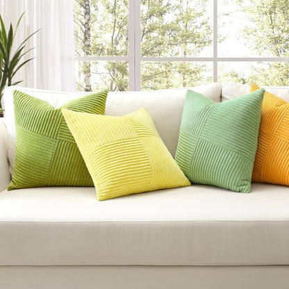 OTOSTAR Set of 1 Decorative Throw Pillow Cover Soft Corduroy Solid Square Pillow Cases Boho Striped Windmill Patchwork Textured Cushion Cover for Sofa Car Bed Living Room 18x18 Inch, Yellow