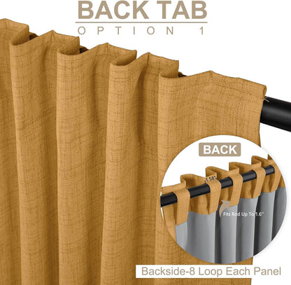 100% Blackout Shield Linen Blackout Curtains for Bedroom 84 Inches Long,Back Tab/Rod Pocket Living Room Drapes,Thermal Insulated Textured Blackout Curtains 2 Panels Set,50" W x 84" L,Mustard Yellow