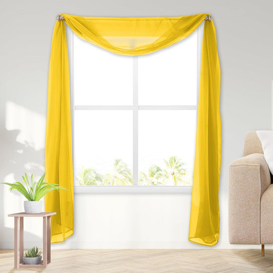 Elegant Comfort Lightweight Sheer Voile Window Scarf Valance - 216 Inch Long - 1 Panel Sheer Curtain for Living Room, Event Decor, Bedroom, (1 Piece) 55" X 216'' Long, Neon Yellow