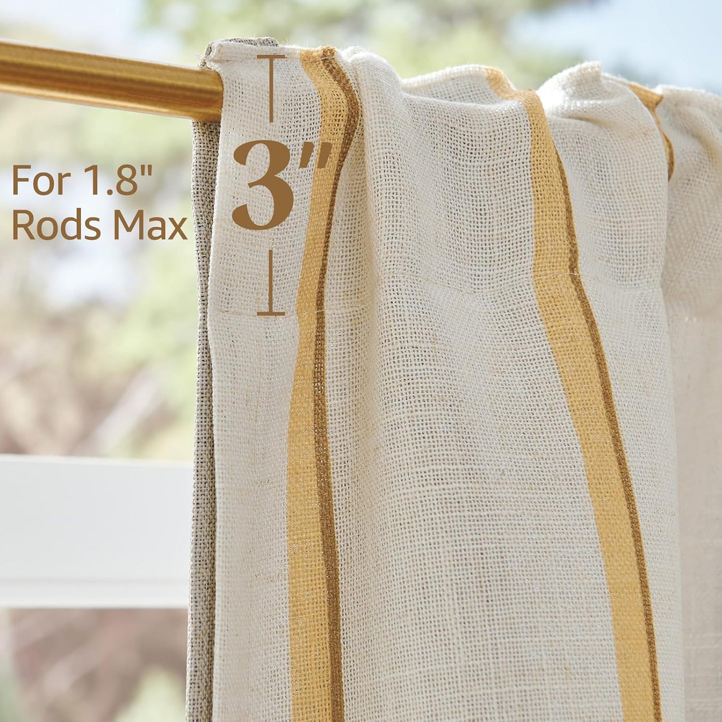 jinchan Linen Valance Kitchen Curtain Light Filter Double Layer 18 Inch | Light filtering kitchen valance,yellow striped pattern on linen background,bringing rustic farmhouse style