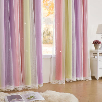 XiDi Pink Yellow Curtains for Bedroom Decor Blackout Curtains for Girls Kids Room Rainbow Unicorn Wall Decals 34X63 Inch Long 1 Panel
