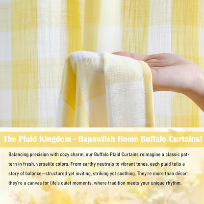90 Inch Yellow White Buffalo Plaid Curtains,Rustic Plaid Semi Sheer Gingham Drapes,Farmhouse Window Treatment for Bedroom Living Room,Rod Pocket,Yellow/White,40" Wx90 L,2 Panels