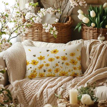AACORS Spring Pillow Covers 12X20 Set of 2,Daisy Bee Decorations Farmhouse Seasonal Summer Pillow Case Decor for Sofa Couch （Yellow） AA058-12-2