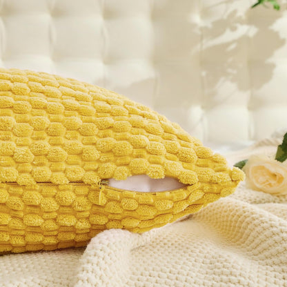 GAWAMAY Decorative Throw Pillow Covers 18x18 Inch Set of 2 for Living Room Couch Bed Sofa, Farmhouse Square Cushion Cover Soft Striped Corduroy Pillow Cases Boho Accent Home Decor (45x45cm) Yellow