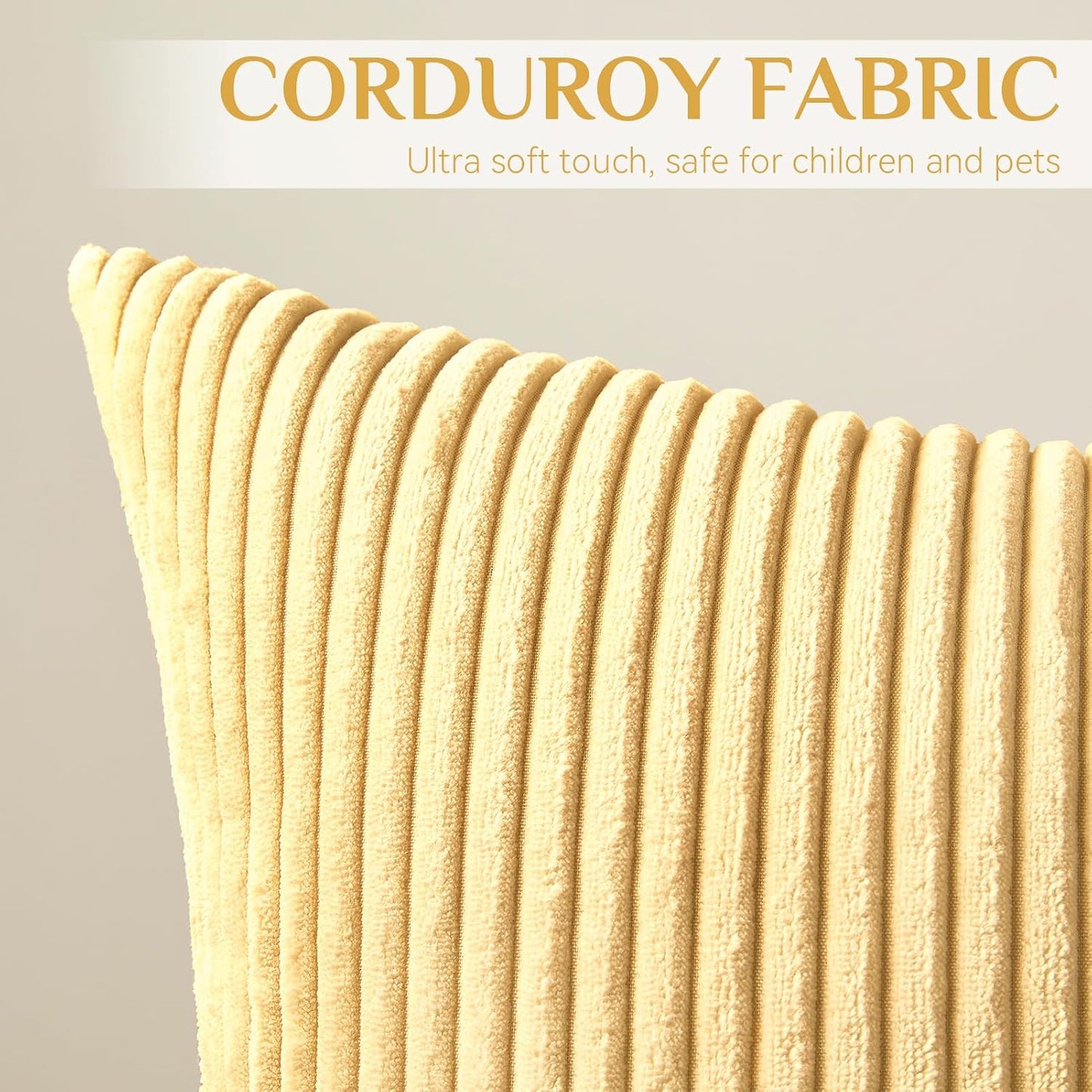 Softalker Decorative Throw Pillow Covers 18x18, Set of 2 Soft Corduroy Striped Boho Solid Pillow Cover, Modern Farmhouse Home Decor House Warming Gifts for Couch Sofa Bed Living Room, Light Yellow