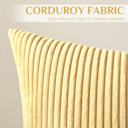 Softalker Decorative Throw Pillow Covers 18x18, Set of 2 Soft Corduroy Striped Boho Solid Pillow Cover, Modern Farmhouse Home Decor House Warming Gifts for Couch Sofa Bed Living Room, Light Yellow