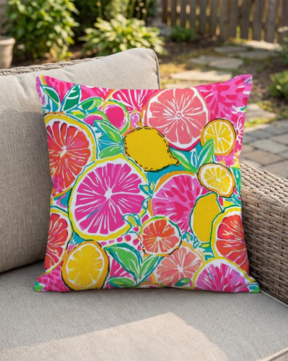 Summer Citrus Fruit Pillow Cover 18x18 Inch - Vibrant Lemon and Grapefruit Design, Tropical Decorative Cushion Case for Refreshing Home Decor