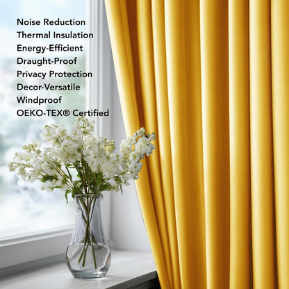 Deconovo Blackout Curtains for Bedroom, Thermal Insulated Room Darkening Grommet Window Drapes, Mellow Yellow, 42W x 84L Inch, Pack of 2 for Living Room & Nursery Privacy Panels