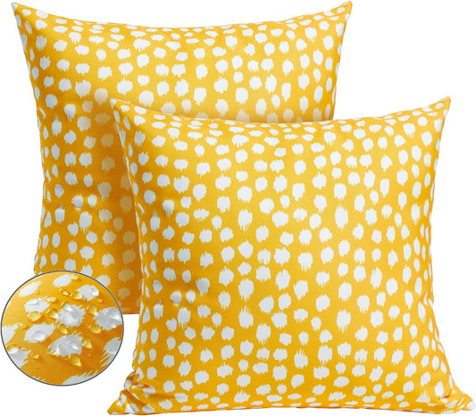 Allorry Outdoor Pillow Covers 20x20 Set of 2 Boho Design Yellow Polka Dot Decorations Pillows Summer Outdoor Waterproof Patio Furniture Garden Porch Sofa Bed Cushion Covers Home Decor JB002-A20