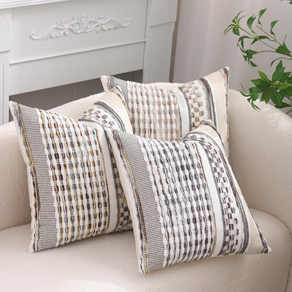 Boho Outdoor Throw Pillow Covers 18x18 Set of 2 Farmhouse Decorative Cushion Case Striped Square Pillow Cover Chenille Pattern Pillow Cases Accent Neutral Pillowcase,Rust Blue and Yellow