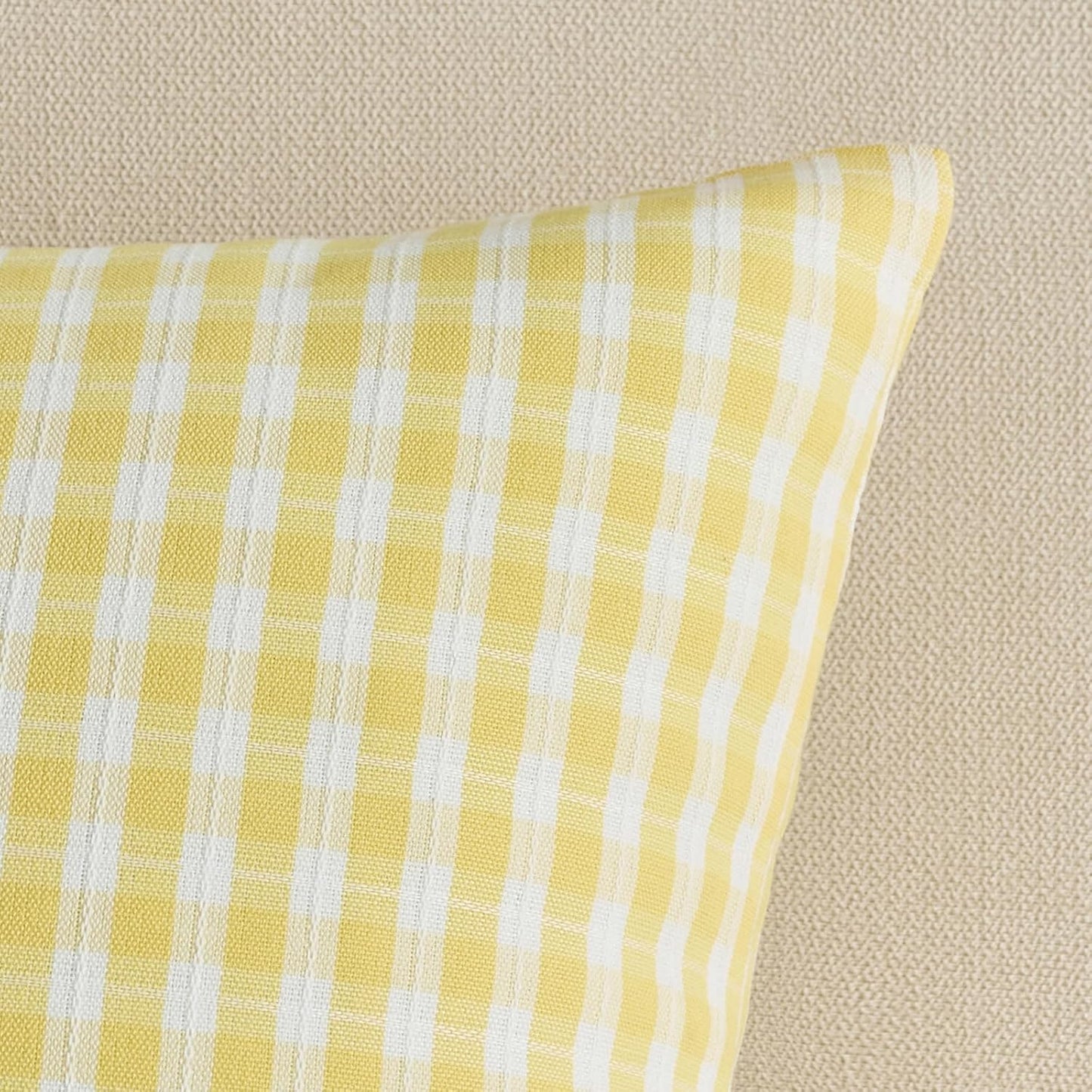 Yellow Gingham Throw Pillow Covers 18 x18 Set of 2, Farmhouse | Summer Outdoor Checkered Plaid Decorative Pillow Cover for Room Patio and Porch