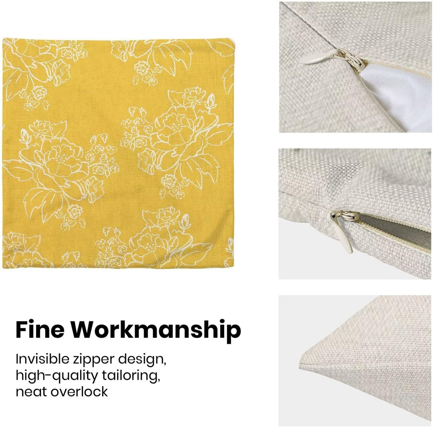 Spring Yellow Floral Throw Pillow Covers 18x18 Set of 2, Seasonal Holiday Decorative Pillow Covers Neutral Flower Decoration Outdoor Cushion Cover for Sofa Couch Farmhouse