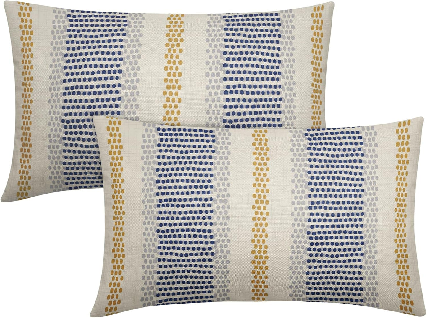 Blue Yellow Pillow Covers 12x20 Set of 2 Gray Grey Dot Print Striped Rectangle Decorative Outdoor Pillowcases Boho Rustic Farmhouse Decorative Throw Cushion Case Decor for Couch Sofa Bed