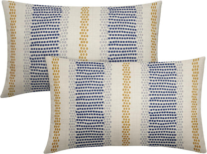 Blue Yellow Pillow Covers 12x20 Set of 2 Gray Grey Dot Print Striped Rectangle Decorative Outdoor Pillowcases Boho Rustic Farmhouse Decorative Throw Cushion Case Decor for Couch Sofa Bed