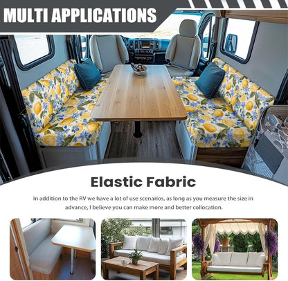 Lemon RV Dinette Cushion Covers, Replacement Camper Cushions Cover, Stretchable Fruit Print RV Dinette Seat Covers, Cushion Slipcovers Yellow