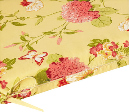 Pillow Perfect Bright Floral Indoor/Outdoor Bench Cushion With Ties, 1 Count, 18" x 45", Gold Risa Lemonade